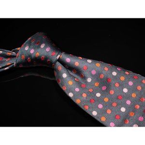 Ike Behar Grey Multicolor Polka Dot 100% Silk Men's Designer Tie USA
